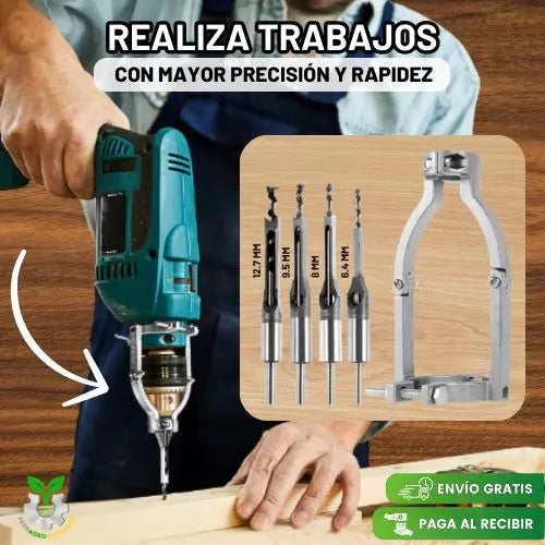 ADAPTADOR Y SET X4 BROCAS CUADRADAS PARA MADERA